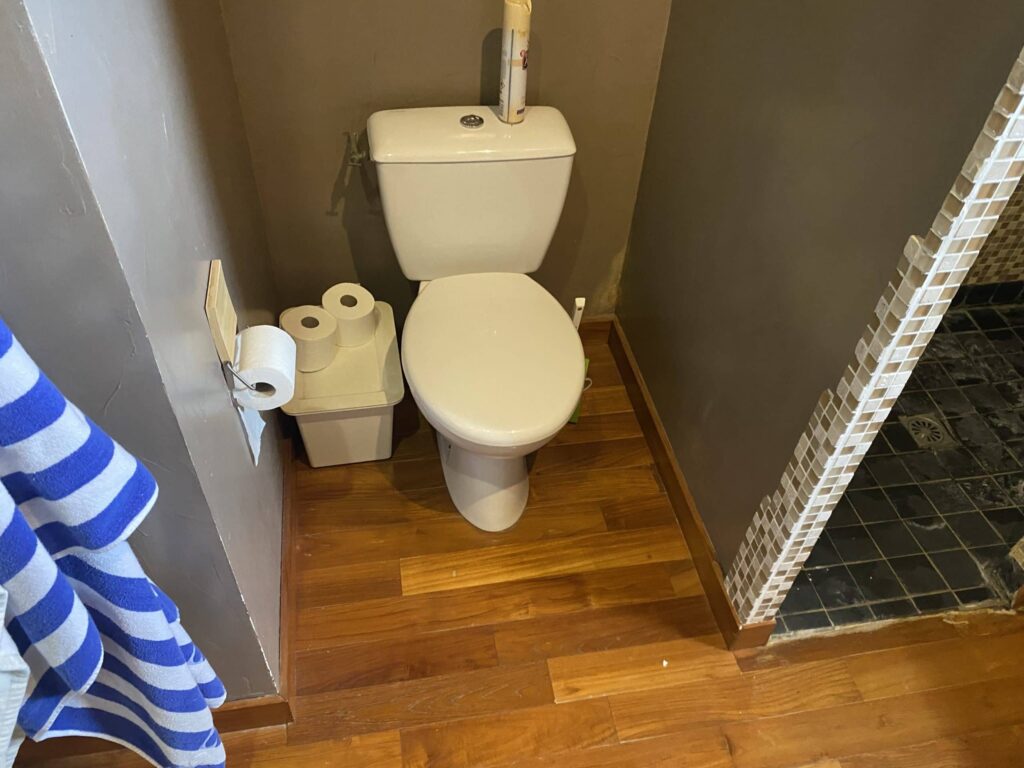 WC avant rénovation revêtement de sol et faïence dans une salle de bain à Montélimar