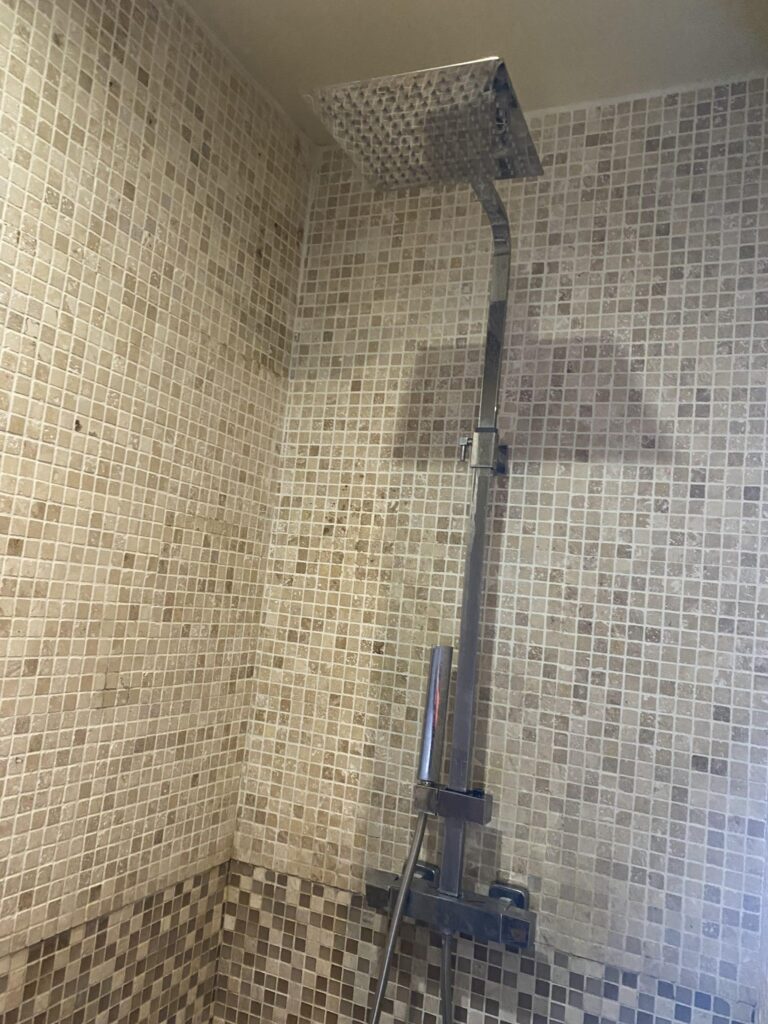 Colonne de douche moderne installée dans une salle de bain rénovée à Montélimar